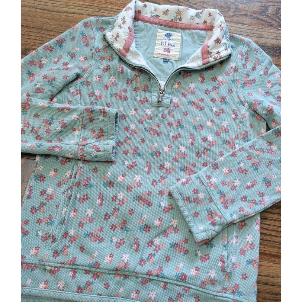 Fat Face Airlie Mint Green Floral Print 1/4 Zip Sweatshirt Jumper US Sz 2 Ditsy